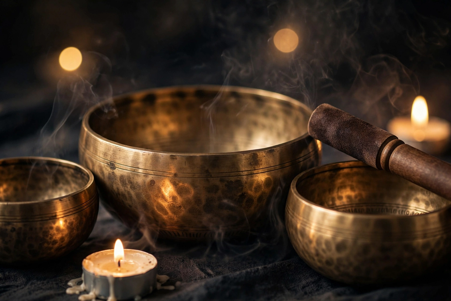 Cuencos tibetanos a la luz de las velas para el ritual de sueño con 111Hz